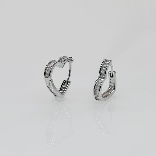 “Radiant Baguette Heart Hoop Earrings in Italian 92.5 Silver”