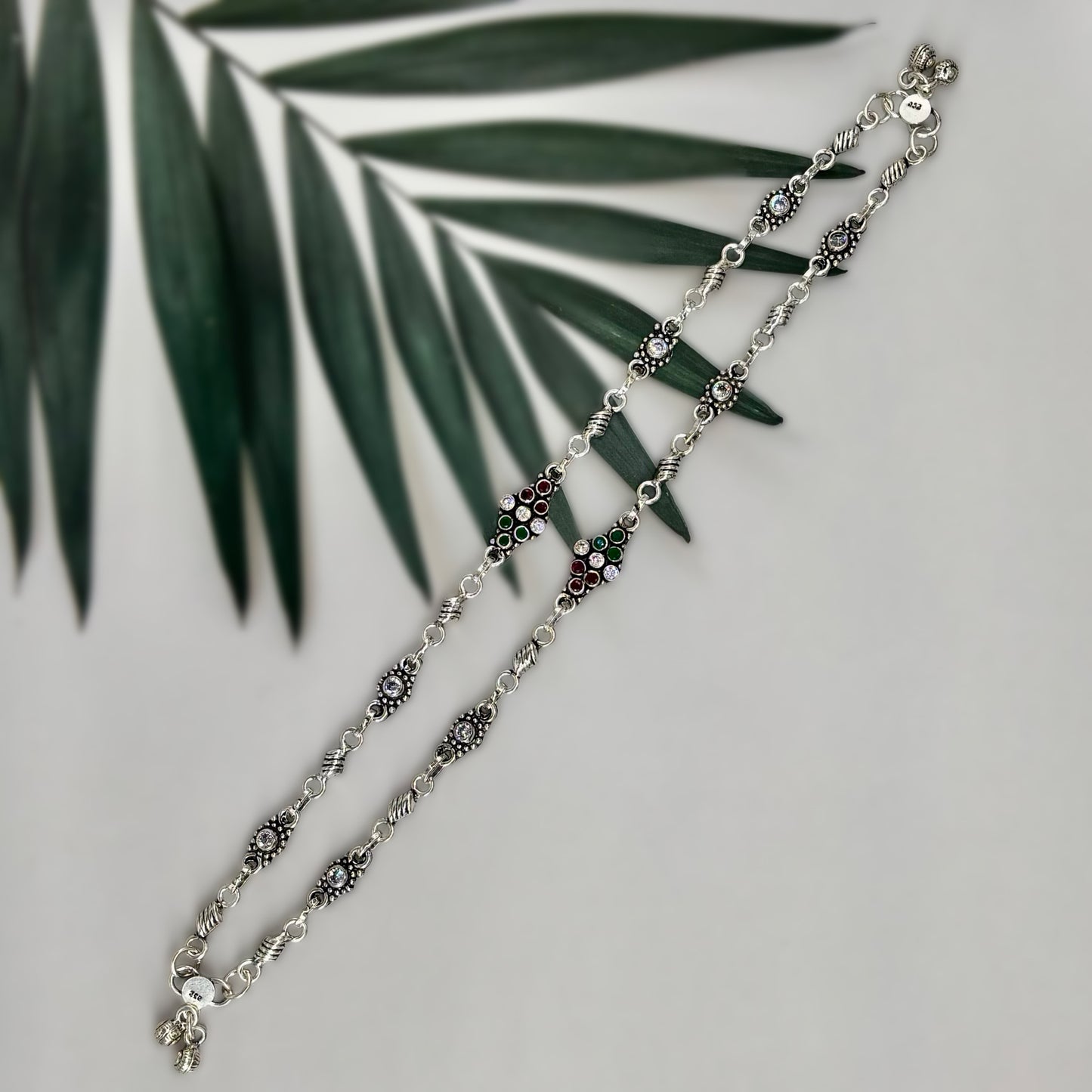 Oxidised Payal with Cut Stone Detailing