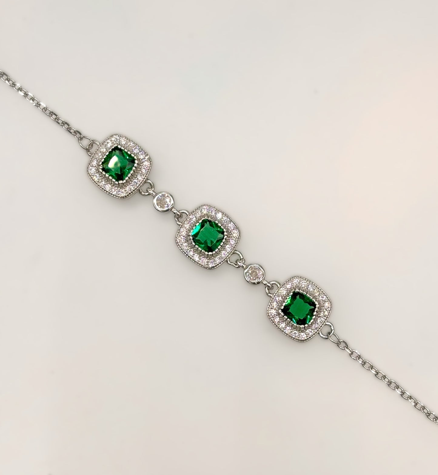 Emerald Majesty Cushion-Cut CZ Bracelet in Italian 92.5 Silver