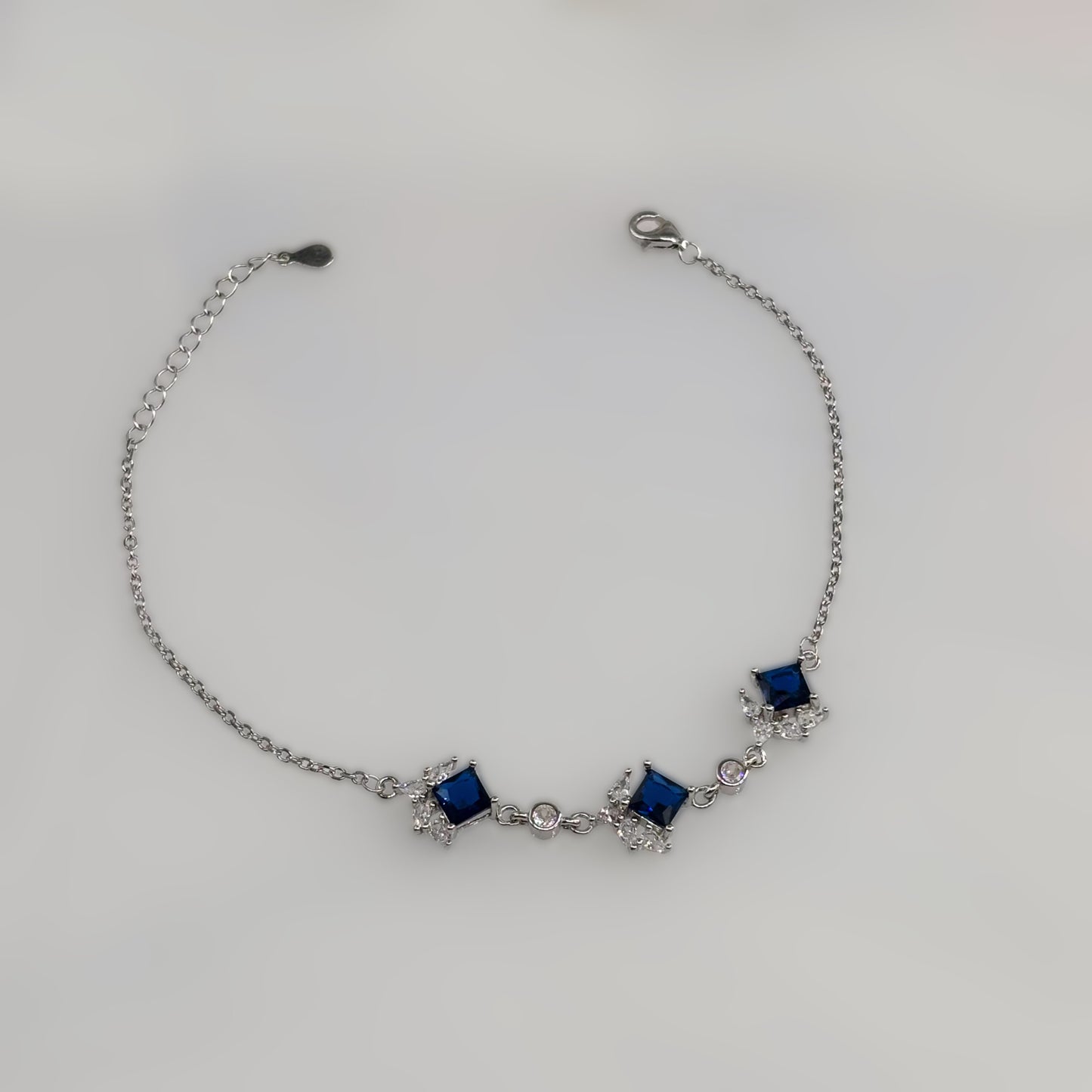 Royal Sapphire Square-Cut CZ Bracelet in Italian 92.5 Silver