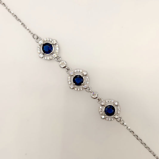 Royal Midnight Sapphire Halo Bracelet in Italian 92.5 Silver