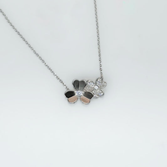 Dual Flower Necklace in Italian 92.5 Silver