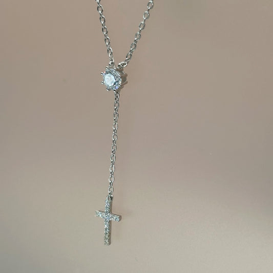 Elegant Cross Drop Necklace in Italian 92.5 Silver