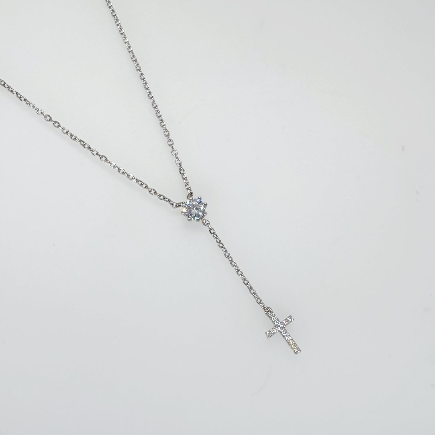 Elegant Cross Drop Necklace in Italian 92.5 Silver