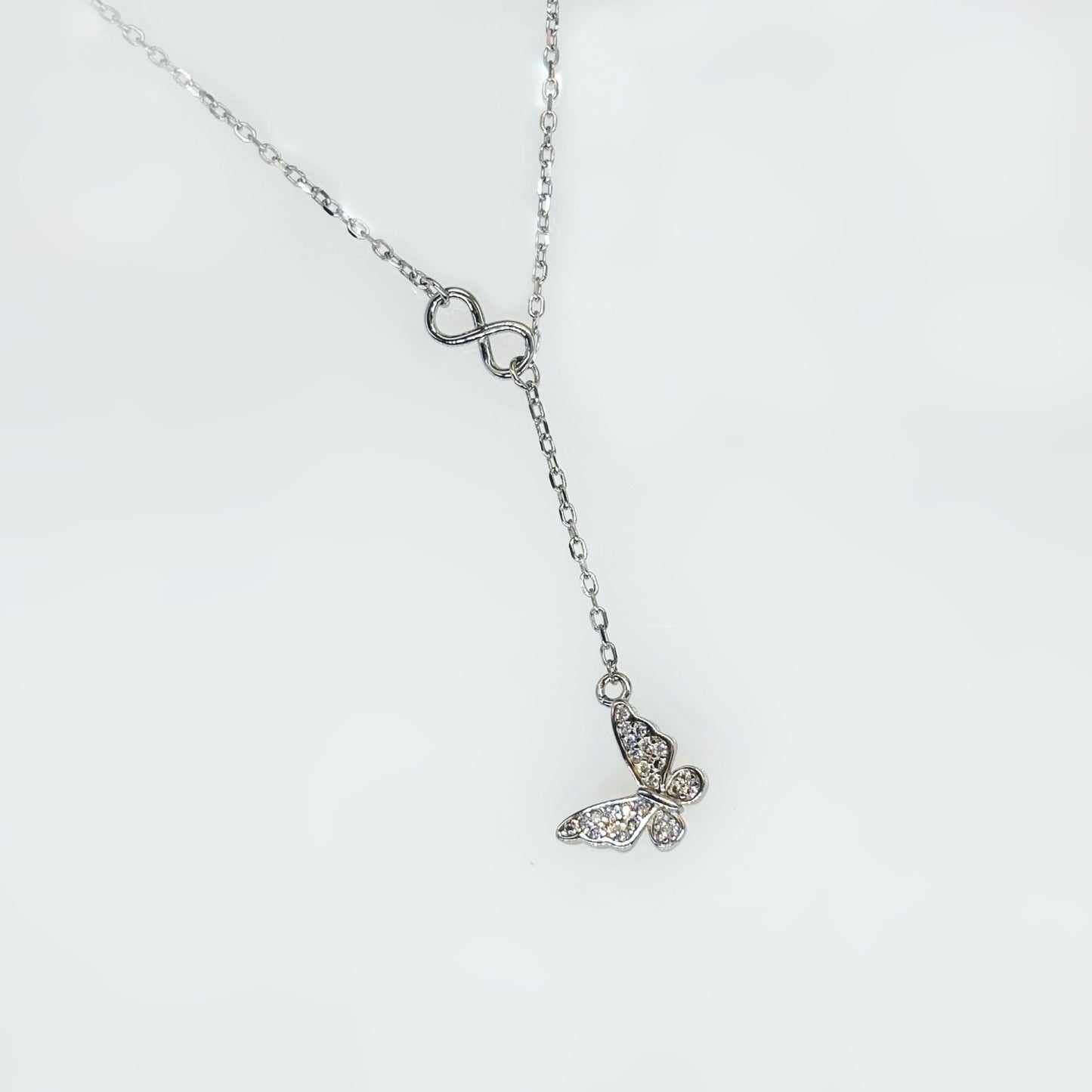 Butterfly & Infinity Drop Necklace in Italian 92.5 Silver