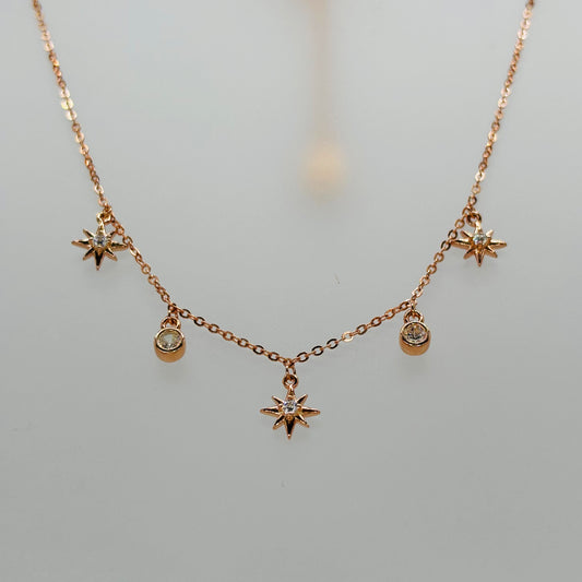 Star & CZ Charm Necklace in Italian 92.5 Silver