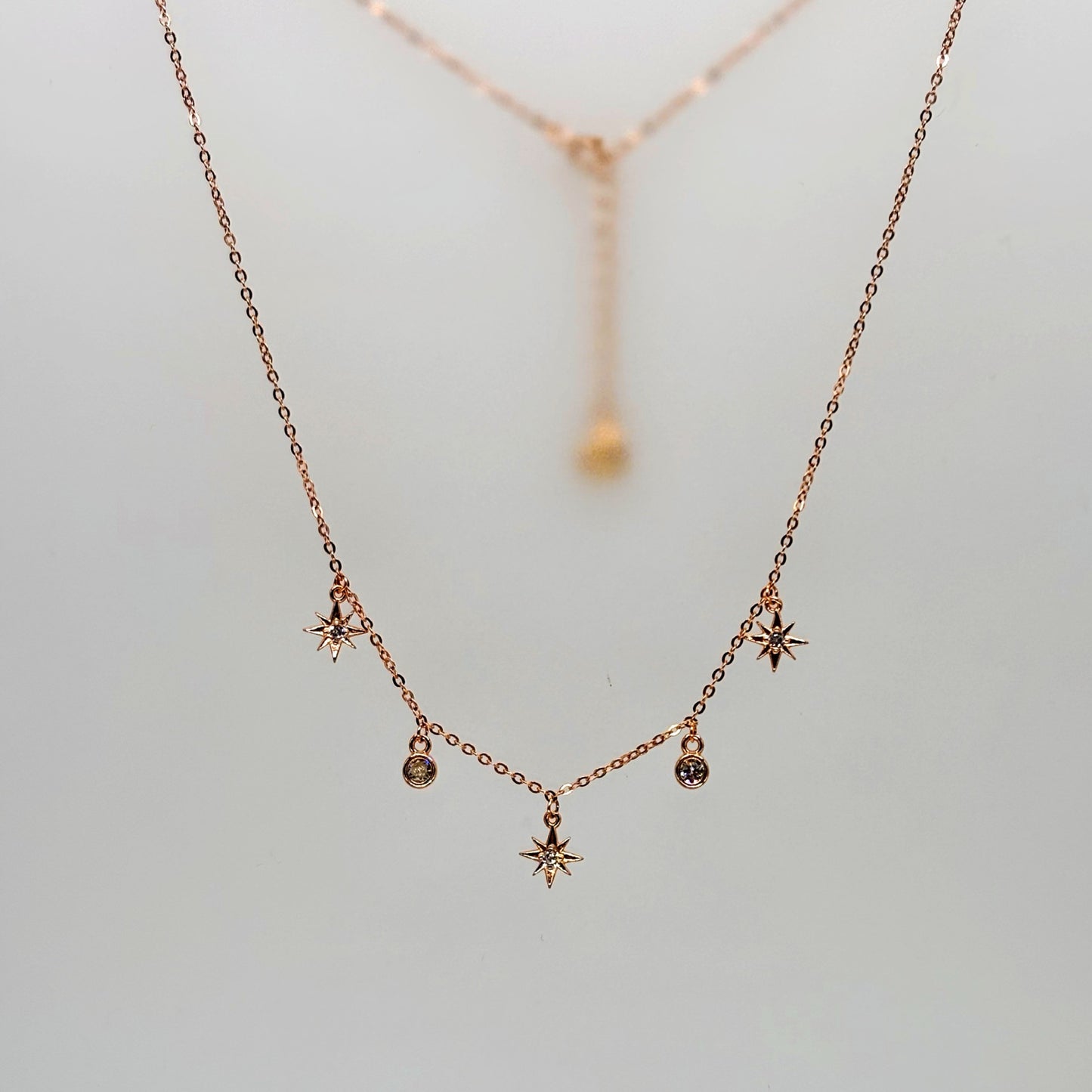 Star & CZ Charm Necklace in Italian 92.5 Silver