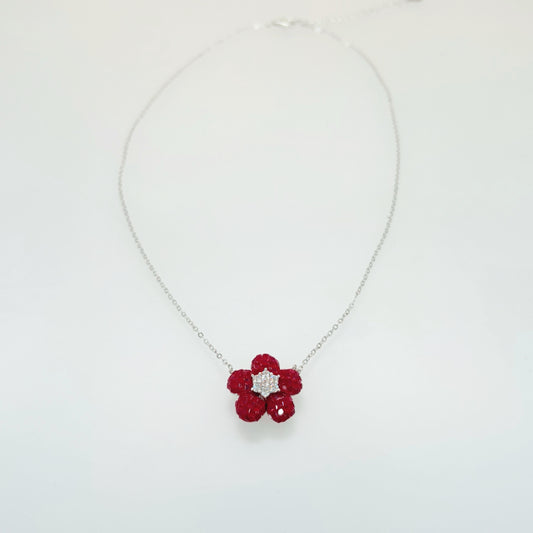 Royal Ruby Blossom Necklace in Italian 92.5 Silver