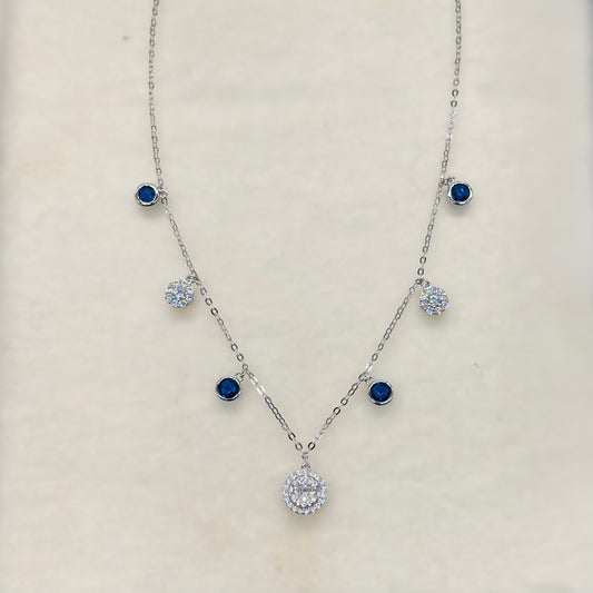 Celestial Blue Droplet Charm Necklace in Italian 92.5 Silve