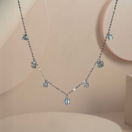 Radiant Solitaire Cascade Necklace in Italian 92.5 Silver