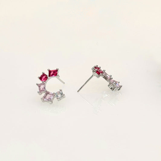 “Radiant Pink Aura Cascading CZ Cluster Earrings in Italian 92.5 Silver”