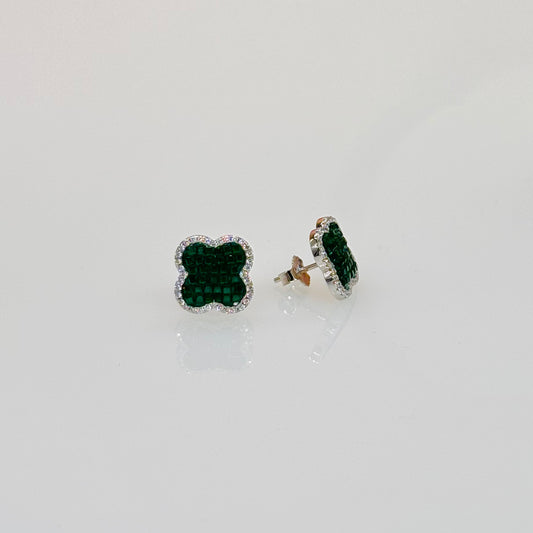 Emerald Mosaic Clover Studs in Italian 92.5 Silver