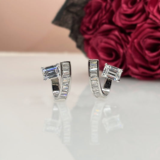 Radiant Baguette Elegance 92.5 Silver Hoops”