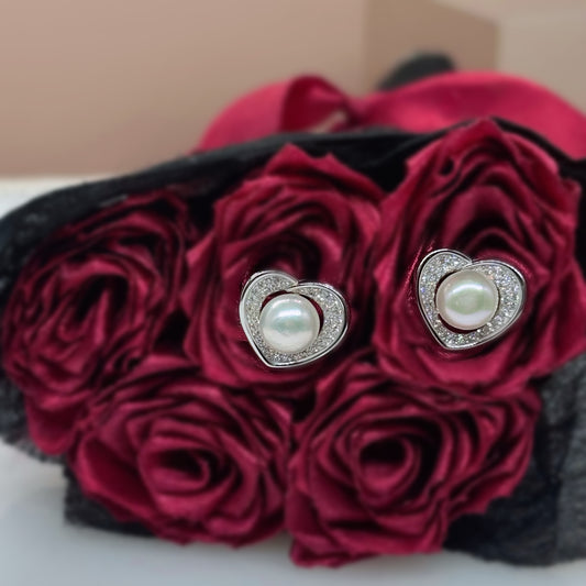 Eternal Pearl Hearts – Italian 92.5 Silver CZ Stud Earrings”
