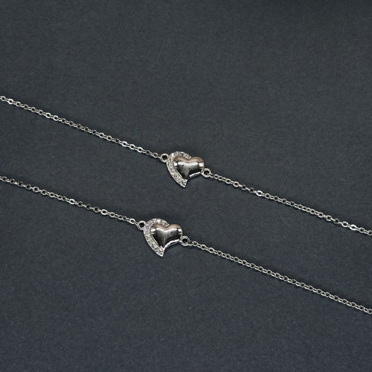 Elite Heart Charm Anklet in Italian 92.5 Silver