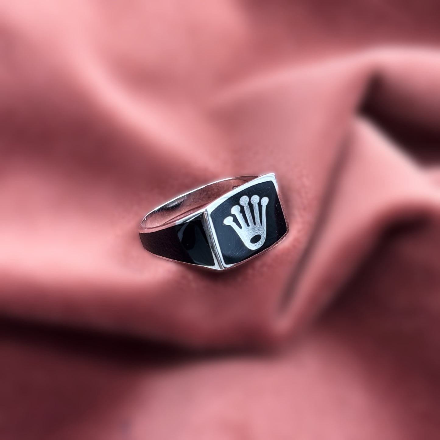 Crown Style Men’s Silver Ring with Black Onyx