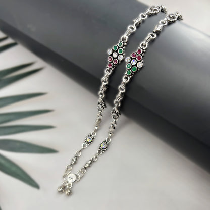 Oxidised Payal with Cut Stone Detailing