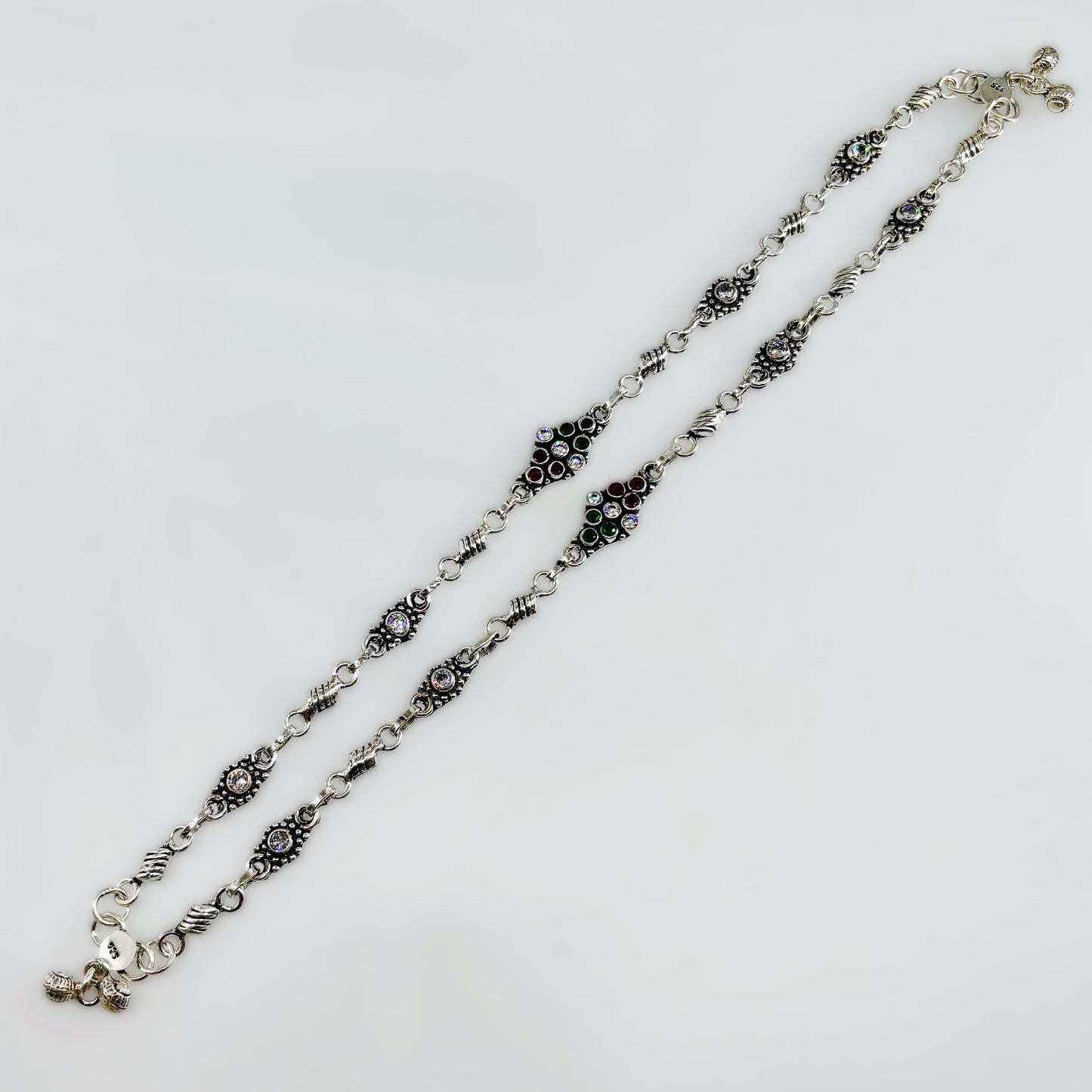 Oxidised Payal with Cut Stone Detailing