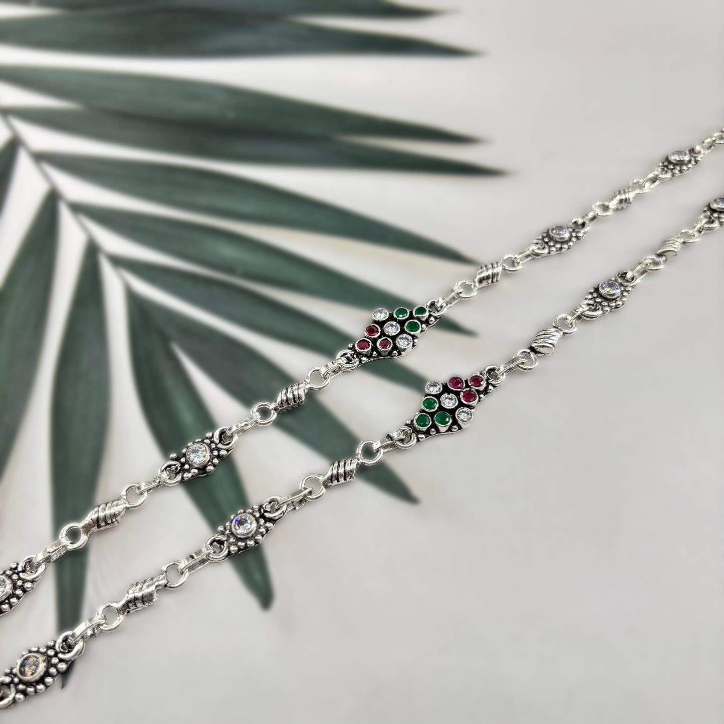 Oxidised Payal with Cut Stone Detailing