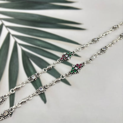 Oxidised Payal with Cut Stone Detailing