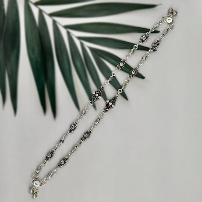 Oxidised Payal with Cut Stone Detailing