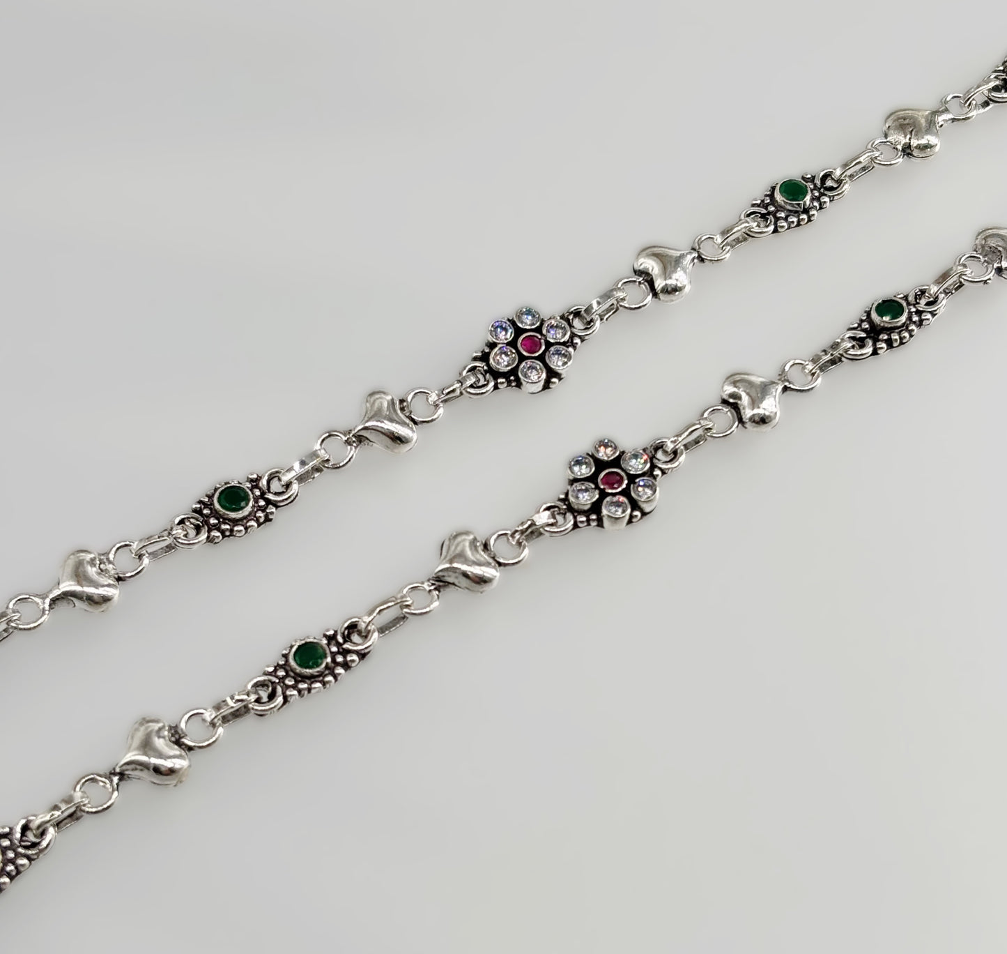 Heart & Round Cut Stone Anklets