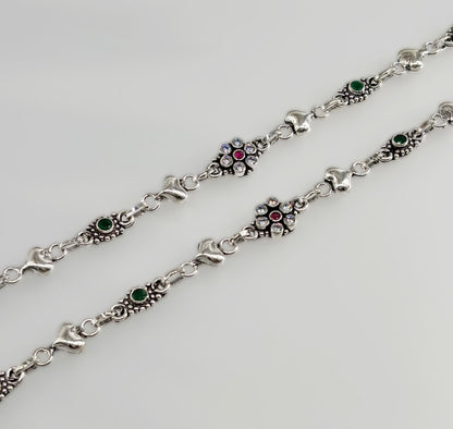 Heart & Round Cut Stone Anklets