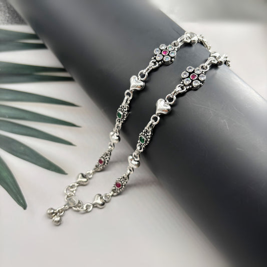 Heart & Round Cut Stone Anklets