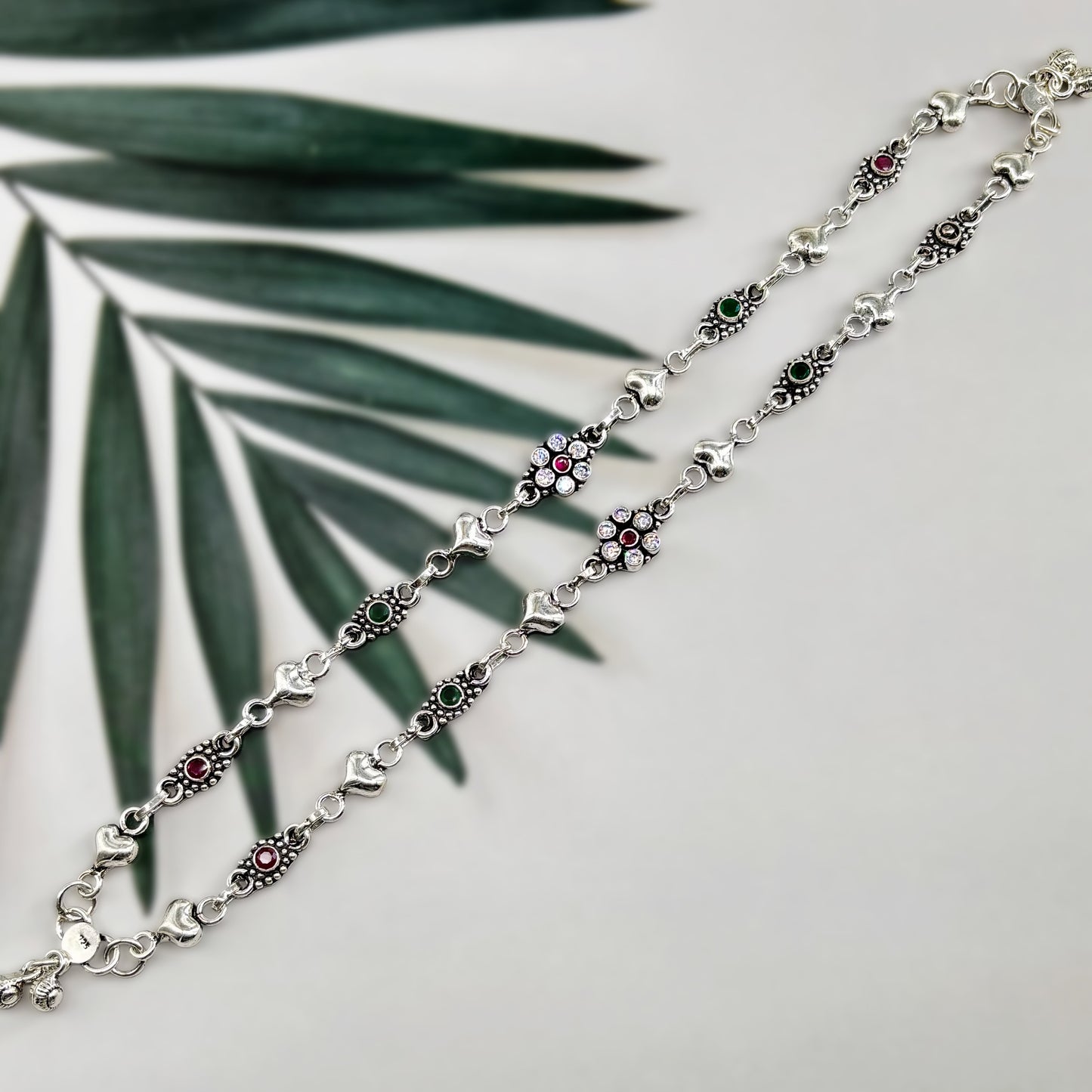 Heart & Round Cut Stone Anklets