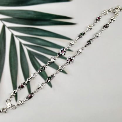 Heart & Round Cut Stone Anklets