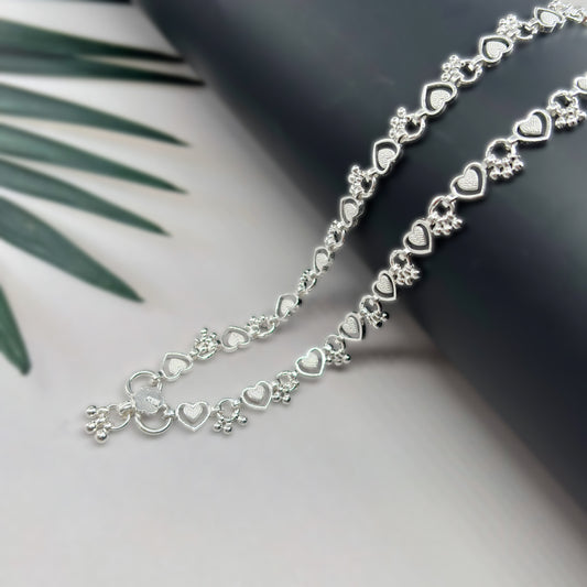 Heart Motif Silver Anklet