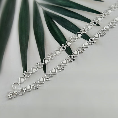 Heart Motif Silver Anklet