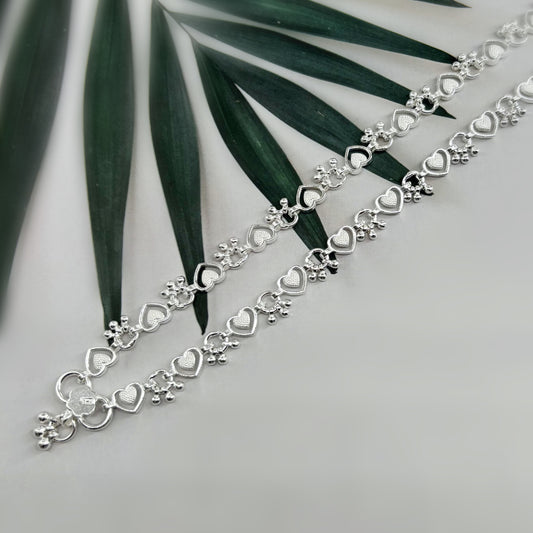 Heart Motif Silver Anklet