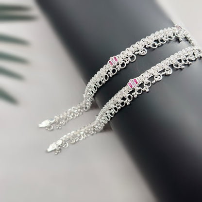 Elegant Silver Payal with Stone Accents