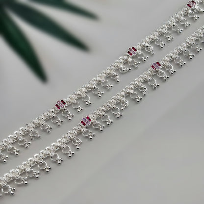 Elegant Silver Payal with Stone Accents