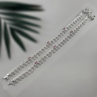 Elegant Silver Payal with Stone Accents