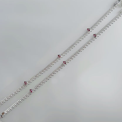 Delicate Silver Payal with Stone Accents