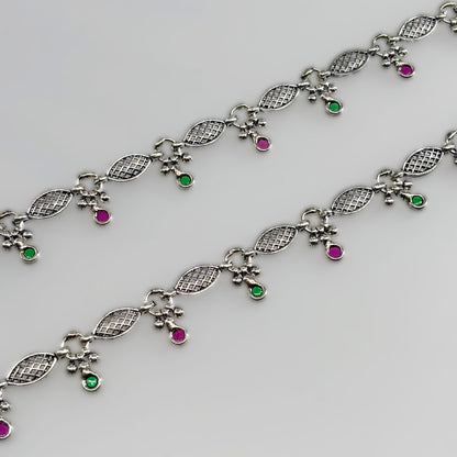 Handmade Oxidised Silver Payal