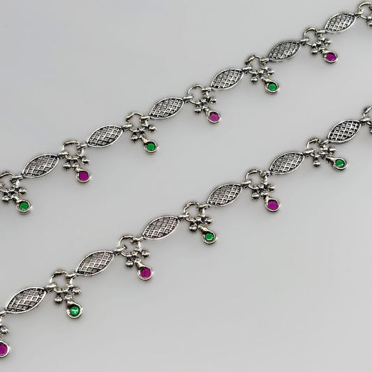 Handmade Oxidised Silver Payal