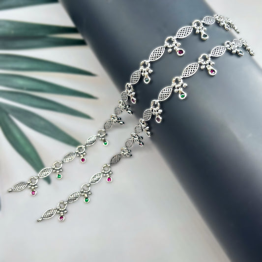 Handmade Oxidised Silver Payal