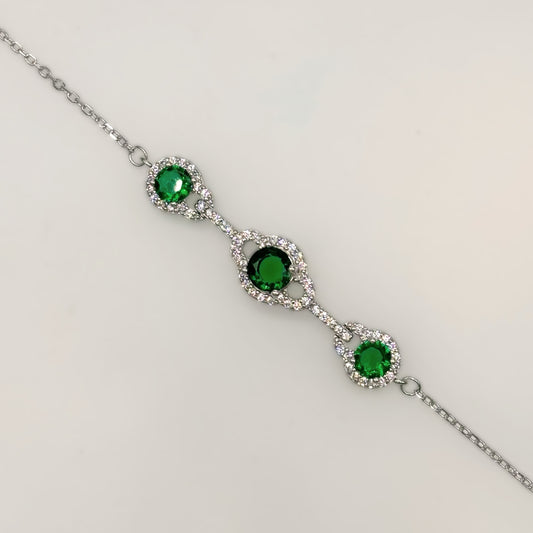 Elegant Green Triple CZ Halo Bracelet in Italian 92.5 Silver