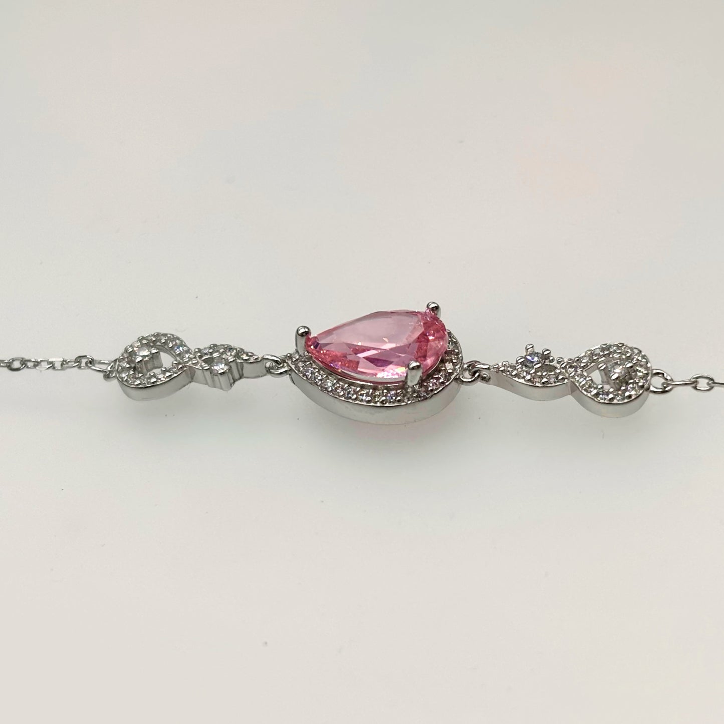Pink Teardrop Halo CZ Bracelet in Italian 92.5 Silver