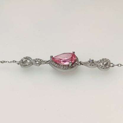 Pink Teardrop Halo CZ Bracelet in Italian 92.5 Silver