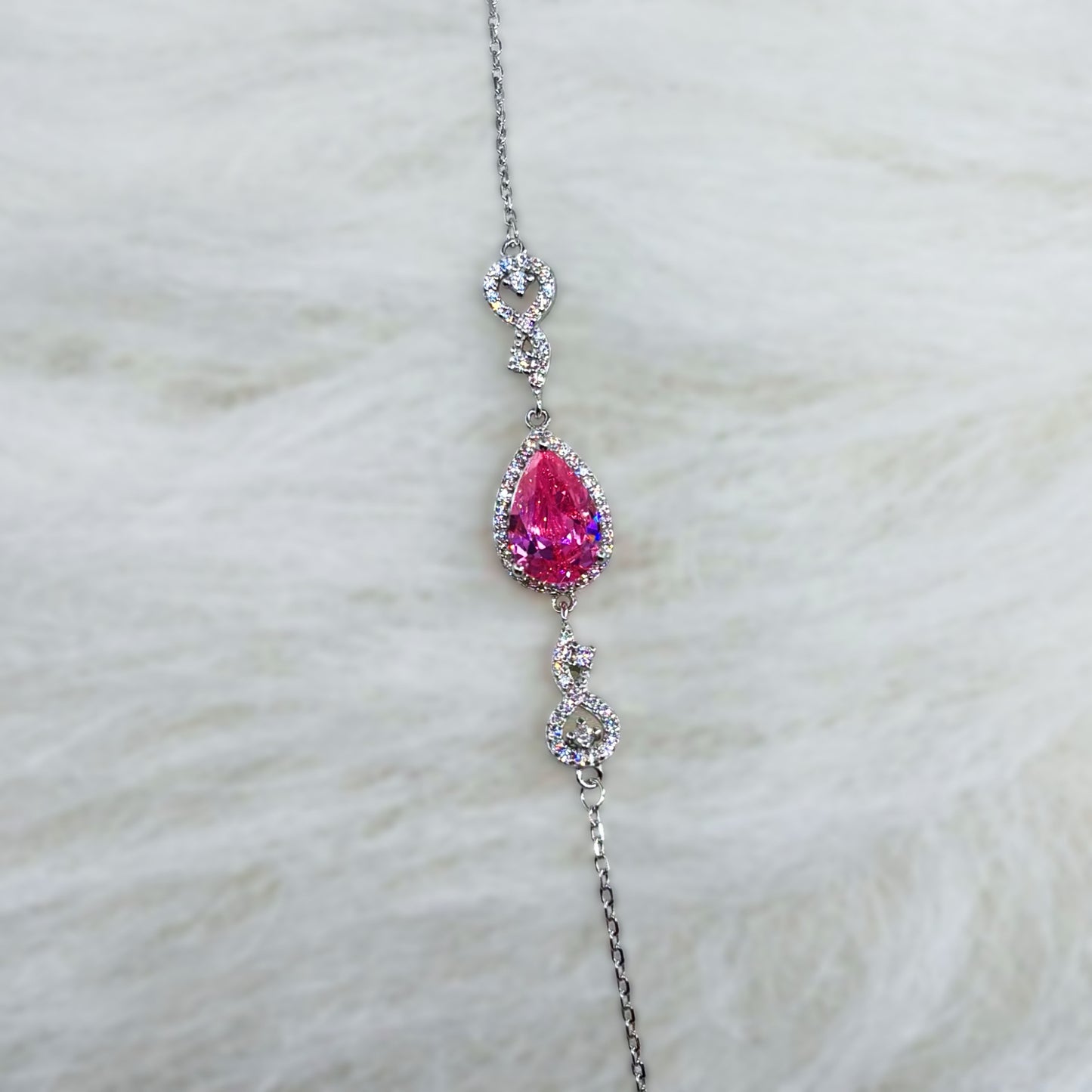 Pink Teardrop Halo CZ Bracelet in Italian 92.5 Silver