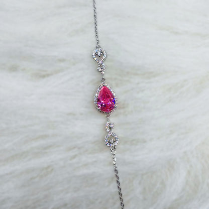 Pink Teardrop Halo CZ Bracelet in Italian 92.5 Silver