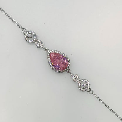 Pink Teardrop Halo CZ Bracelet in Italian 92.5 Silver