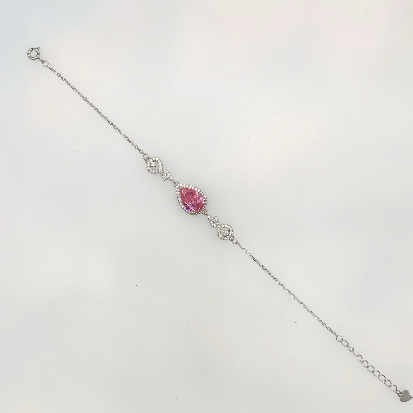 Pink Teardrop Halo CZ Bracelet in Italian 92.5 Silver