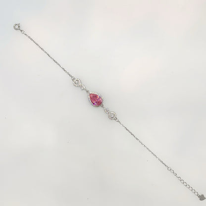 Pink Teardrop Halo CZ Bracelet in Italian 92.5 Silver