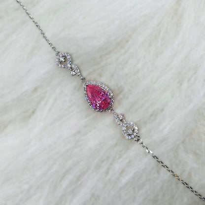 Pink Teardrop Halo CZ Bracelet in Italian 92.5 Silver