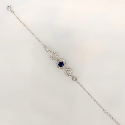 Royal Blue Hexagon Halo Bracelet in Italian 92.5 Silver